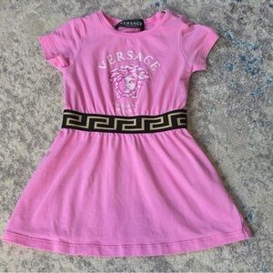 Versace Kids Casual Pink Dress with Black Greek Key Belt